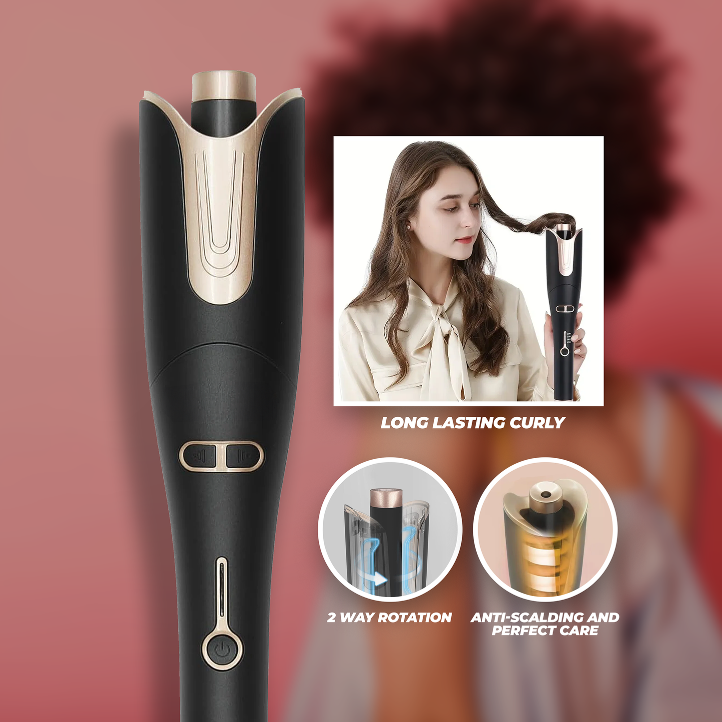 Automatic Professional Rotating Hair Curler - Black