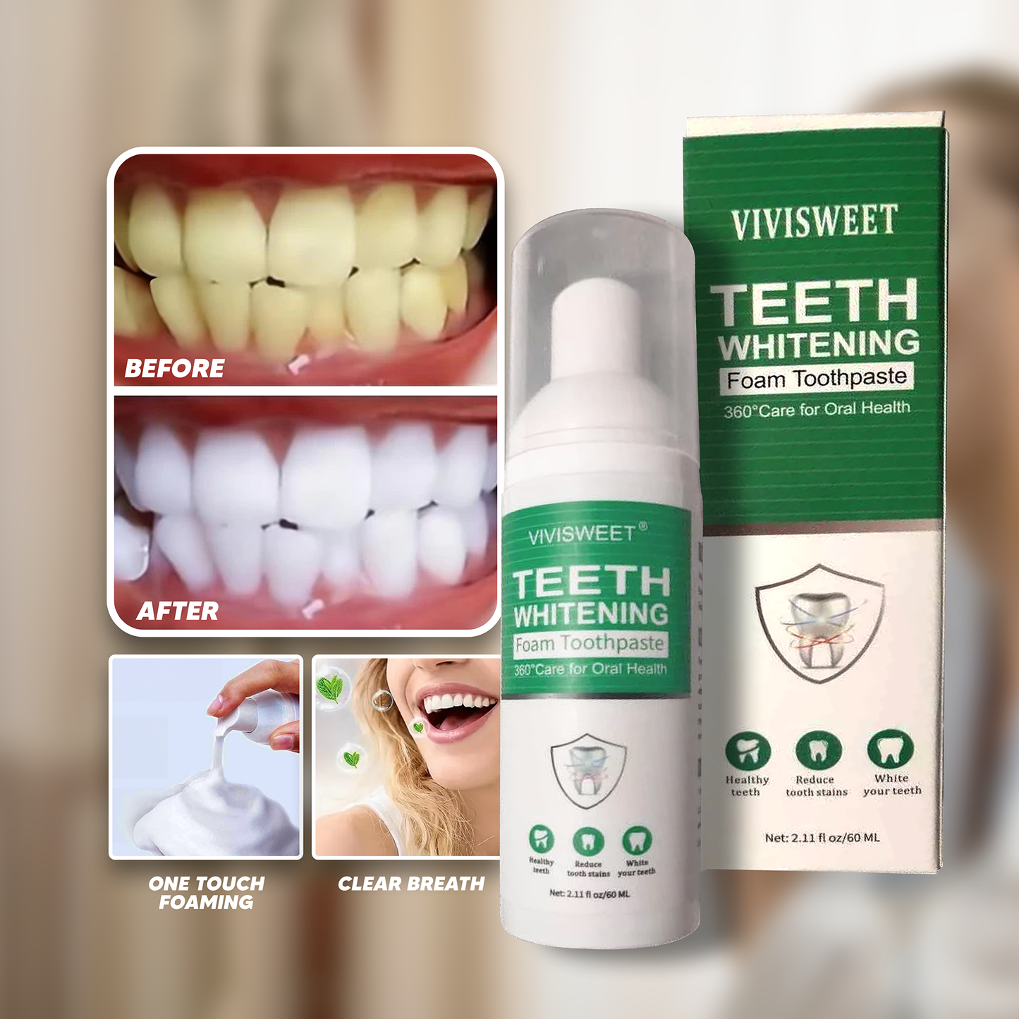 Vivisweet Teeth Whitening Foam Toothpaste