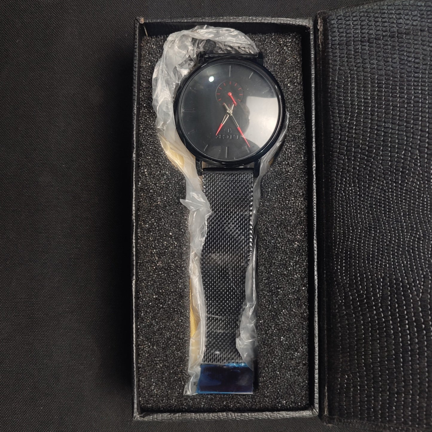 Lige Metal Mesh Watch W/Box - Black Strap