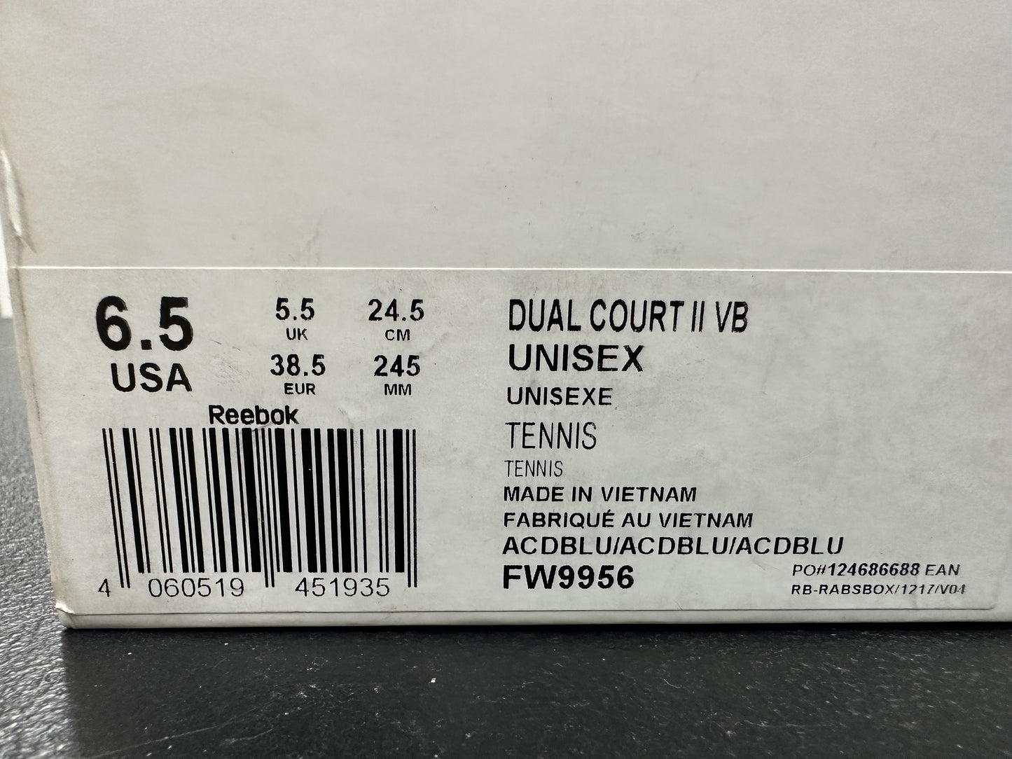 Reebok Blue Rubber Shoes Dual Court II VB Unisex (FW9956) - Phase-out Model