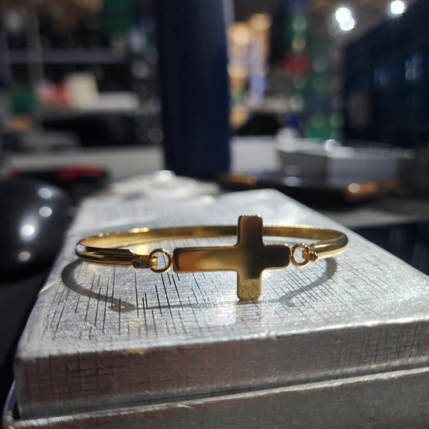 Religious Stainless Steel Gold Bangle Bracelet