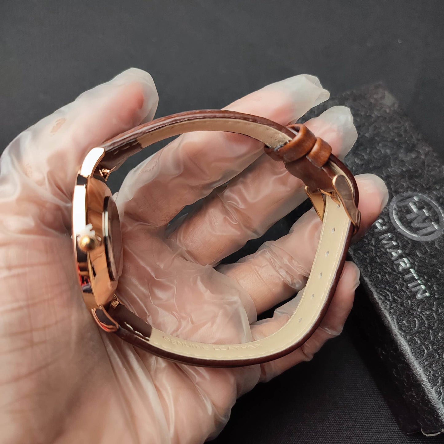 Hannah Martin Leather Watch W/Box - Brown Strap