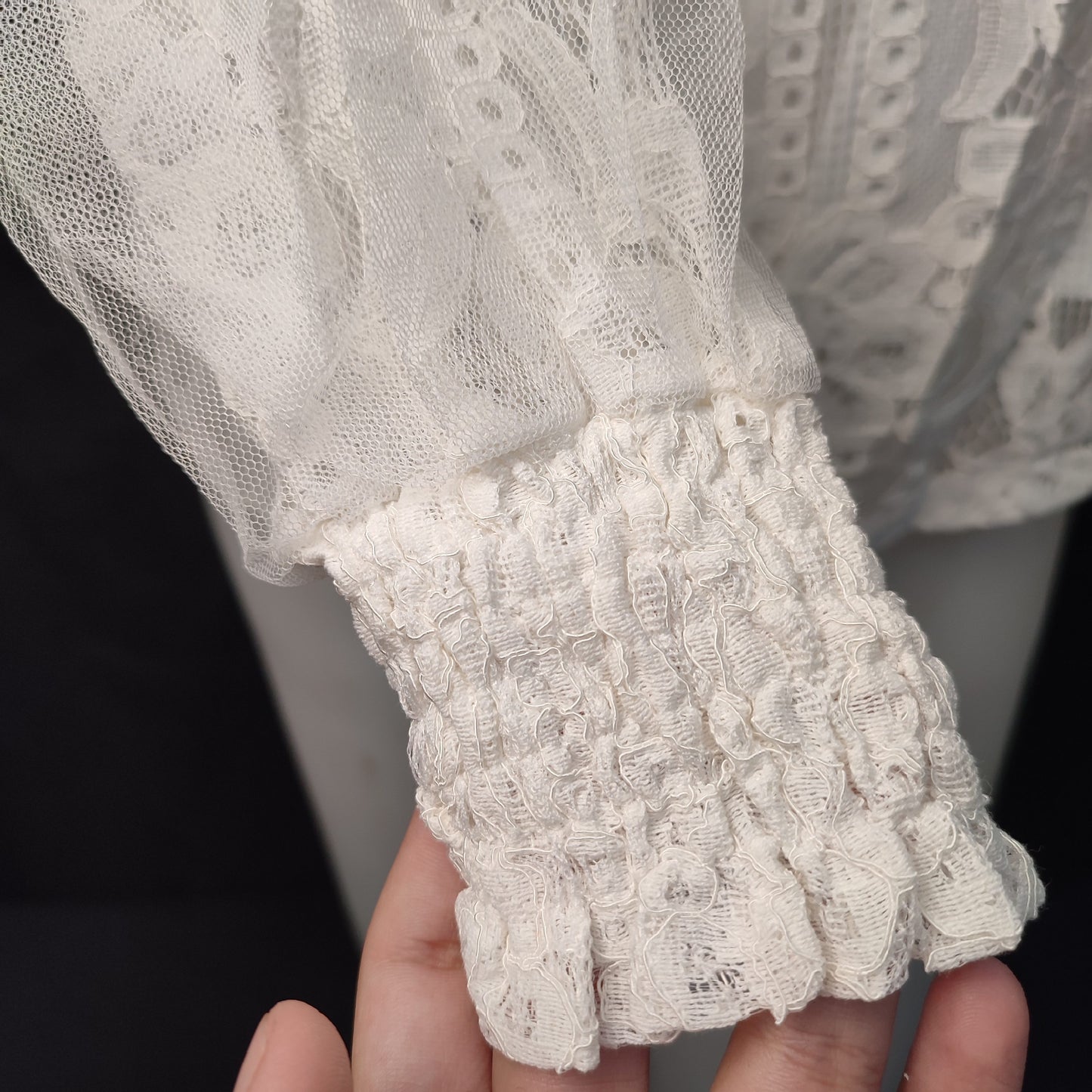 (HDXAEG)CodWomen Long Sleeve Openwork Lace Mesh Blouse