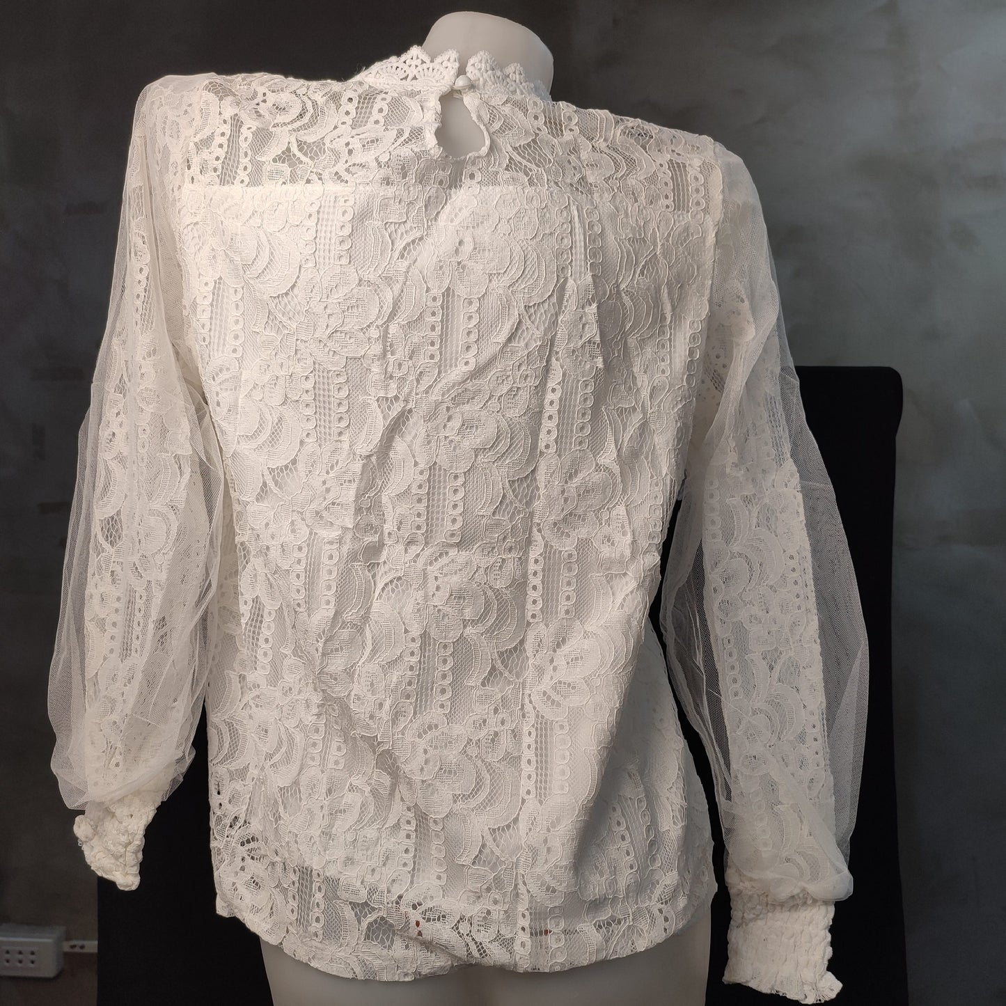 (HDXAEG)CodWomen Long Sleeve Openwork Lace Mesh Blouse