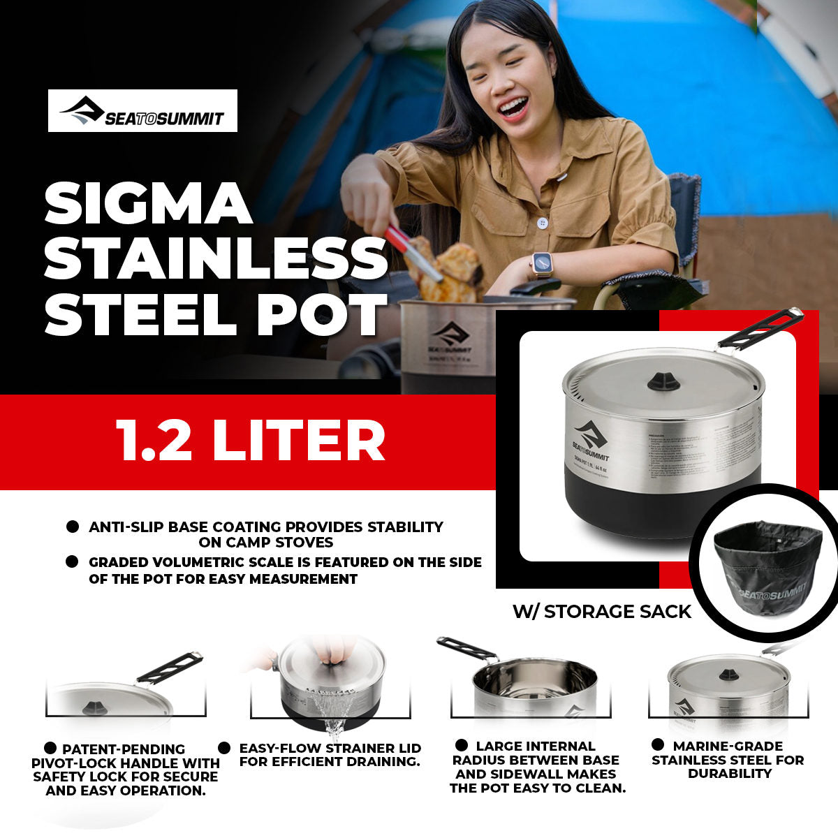 Sea to Summit Sigma Pot Camping Cookware - International Mall Pull-out
