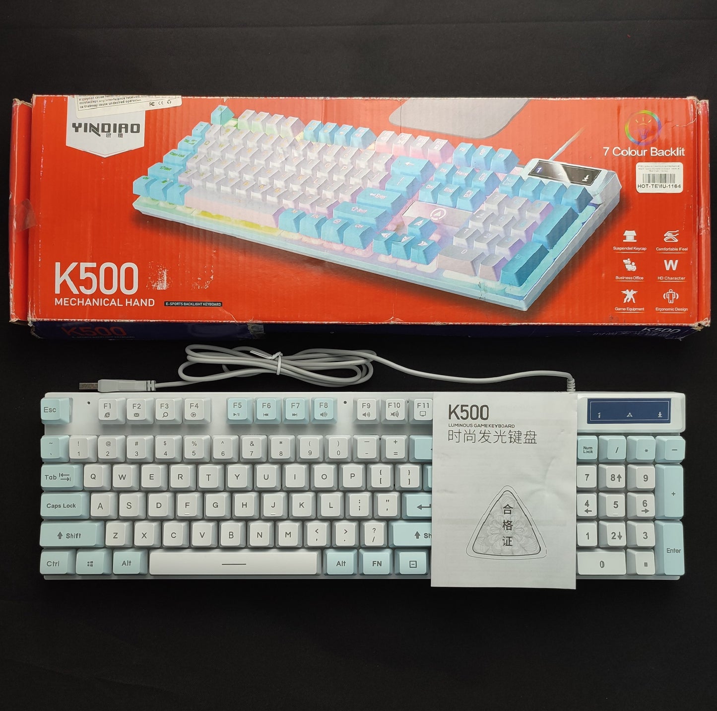K500 Luminous Game Keyboard Mechanical Hand E-Sports Backlight Keyboard- W