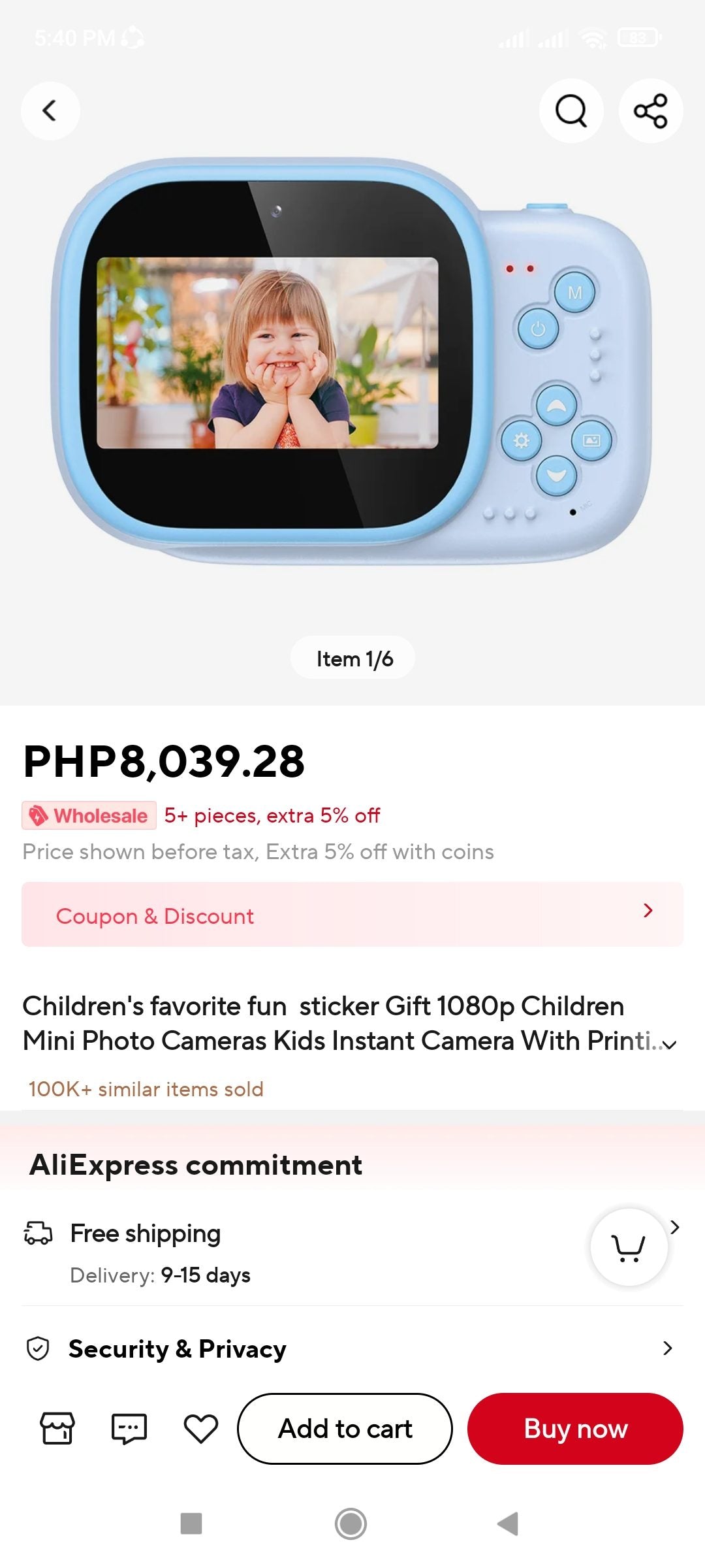 JO5C Children's Instant Camera - Blue