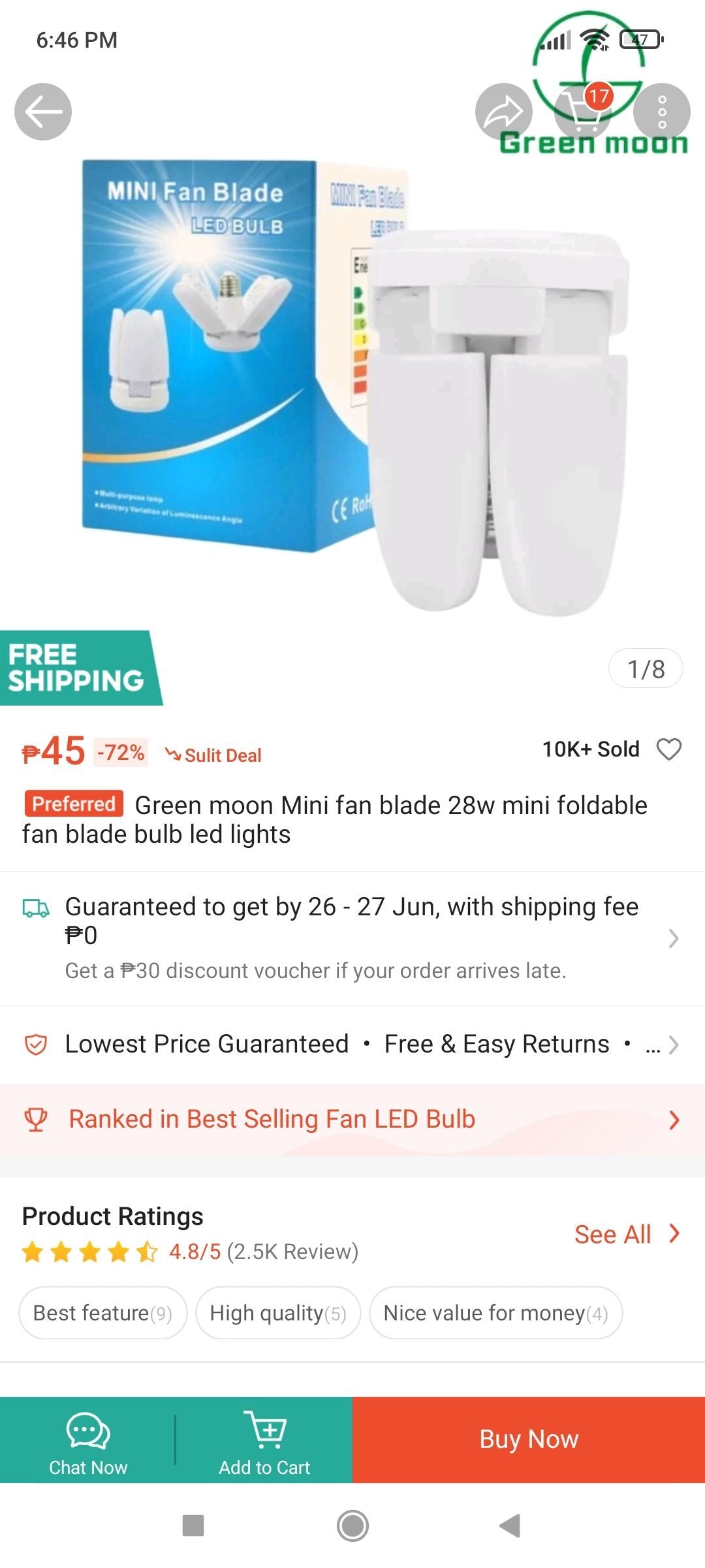 Mini Fan Blade Led Bulb 28w