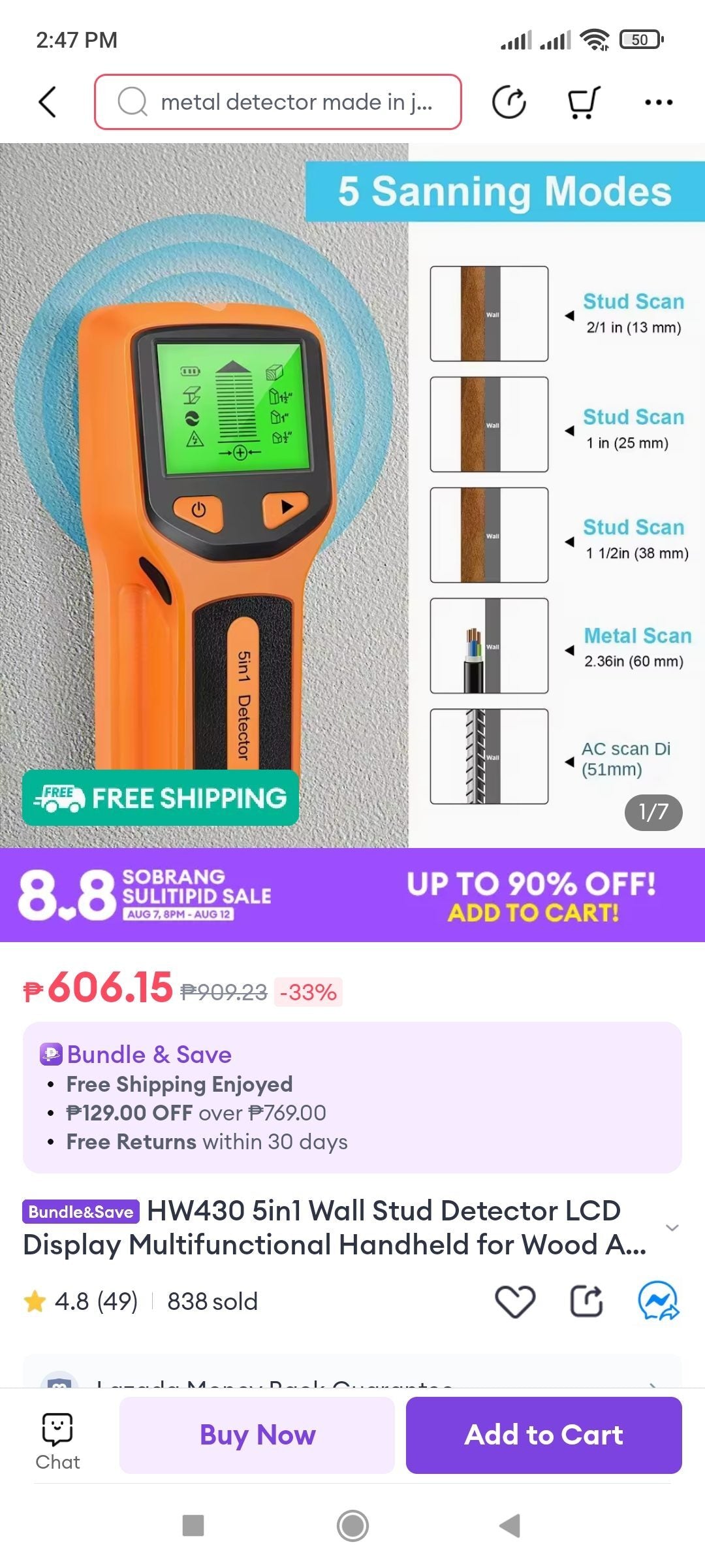 5 in 1 Detector Wall Stud Finder - Grey