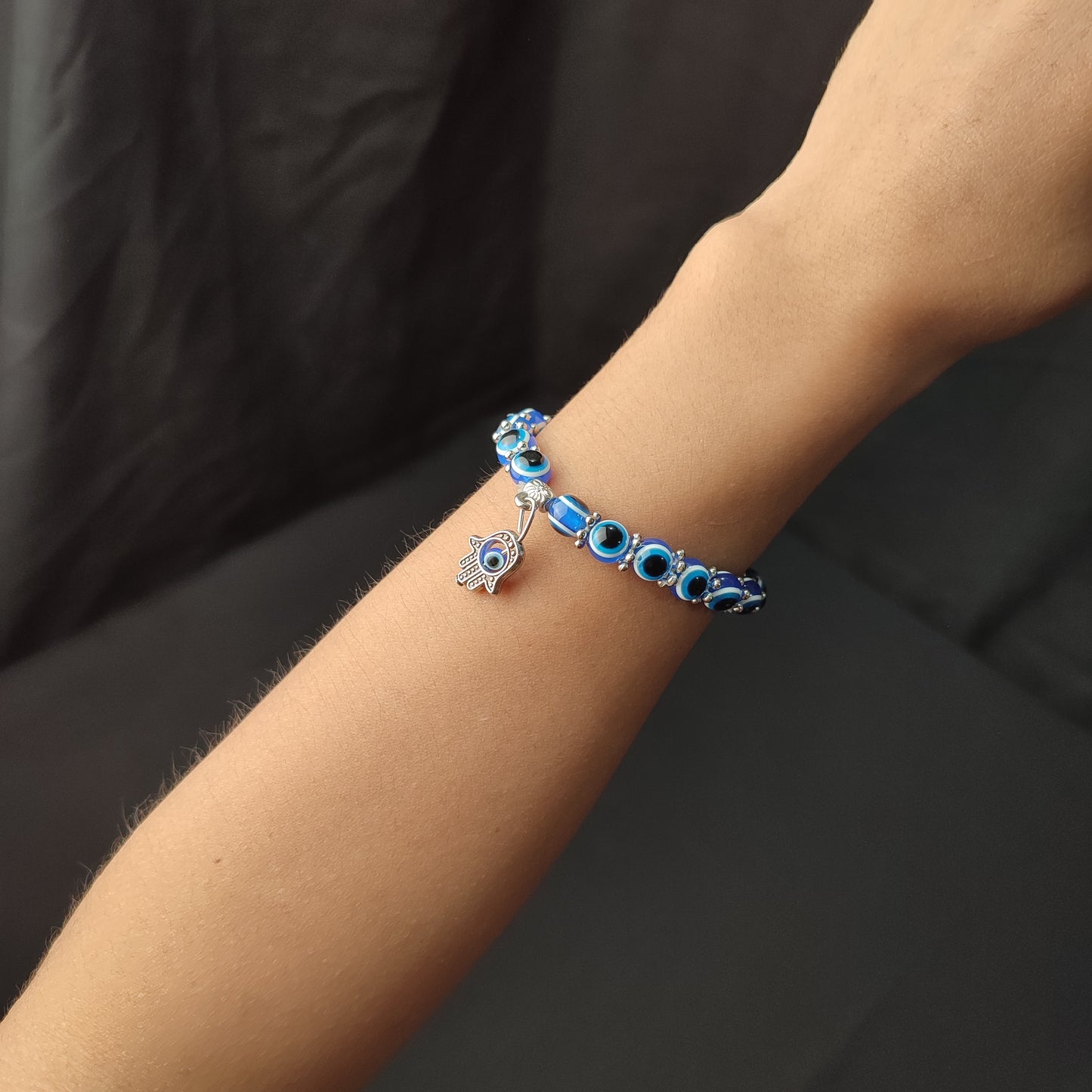 Blue Eye Beaded Lucky Charm Bracelet (Small Hand Eye Charm) with Color Box
