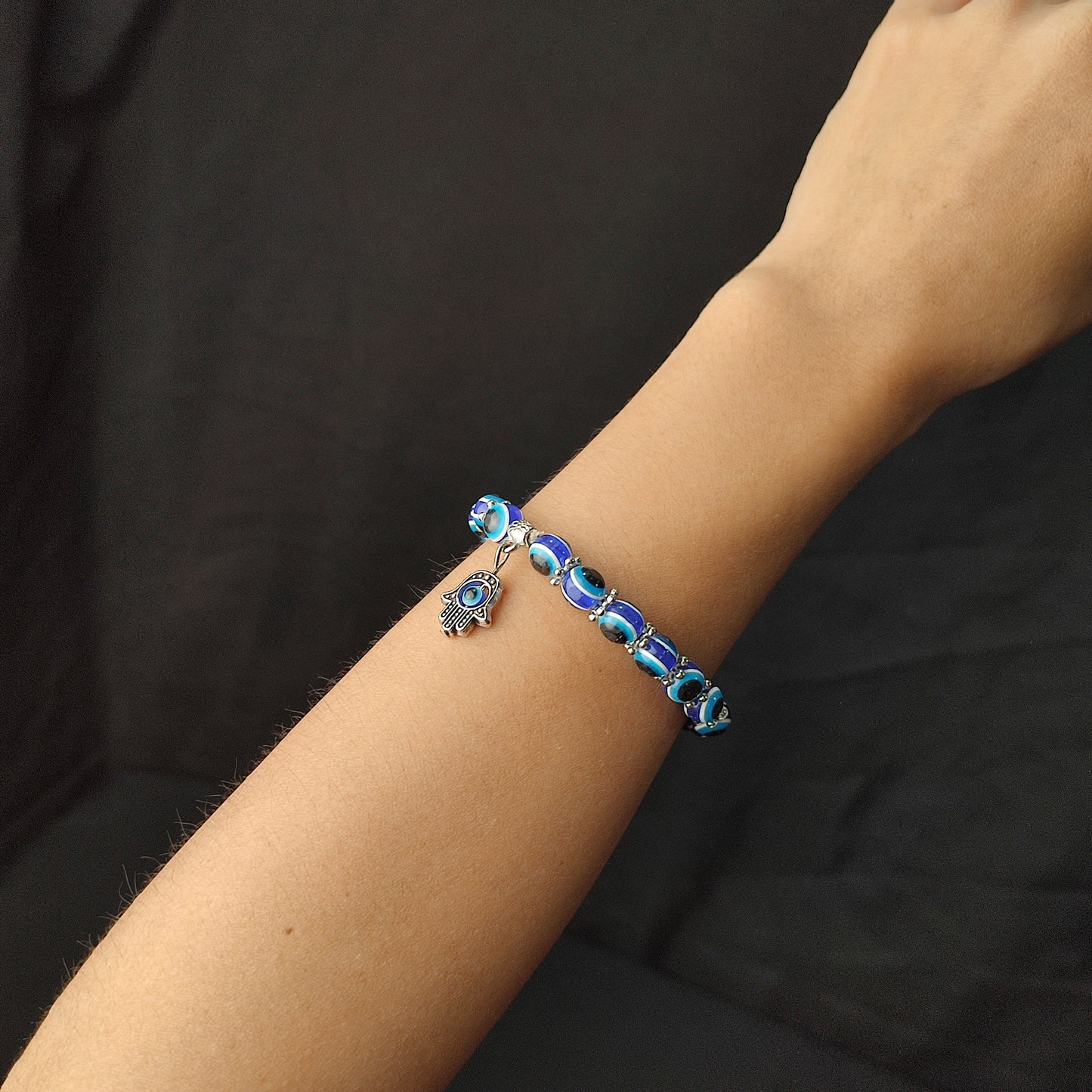 Blue Eye Beaded Lucky Charm Bracelet (Evil Eye Charm) with Yellow Round Box