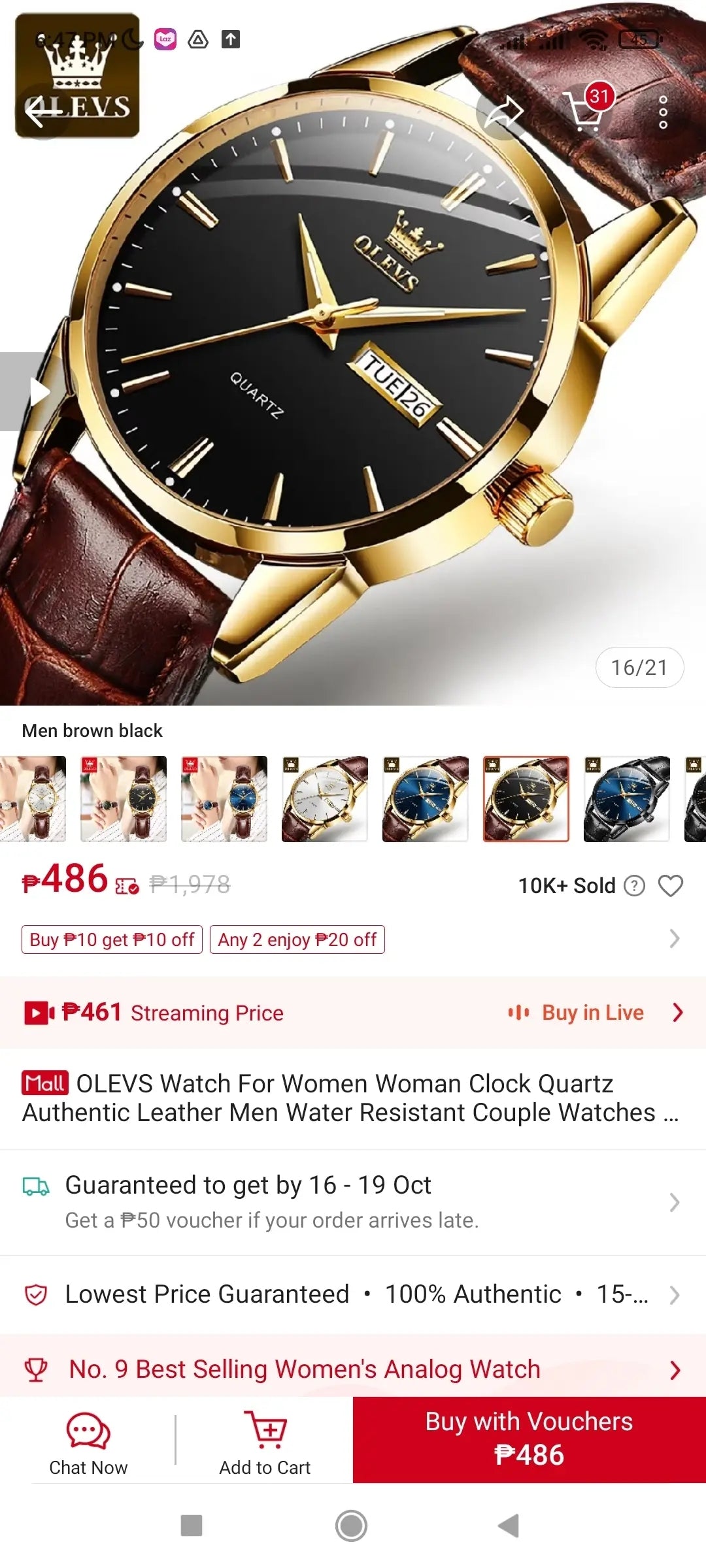 (UHCES)Olevs Women's Watches Original Small Waterproof Branded Analog Women
