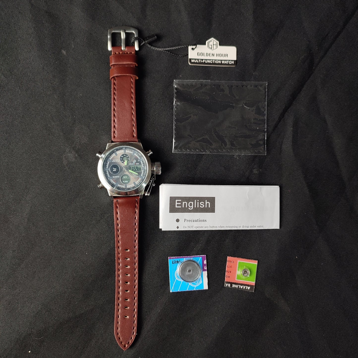 (O6FKC3)Golden Hour 103 Quartz Watch 30m Waterproof Battery Box