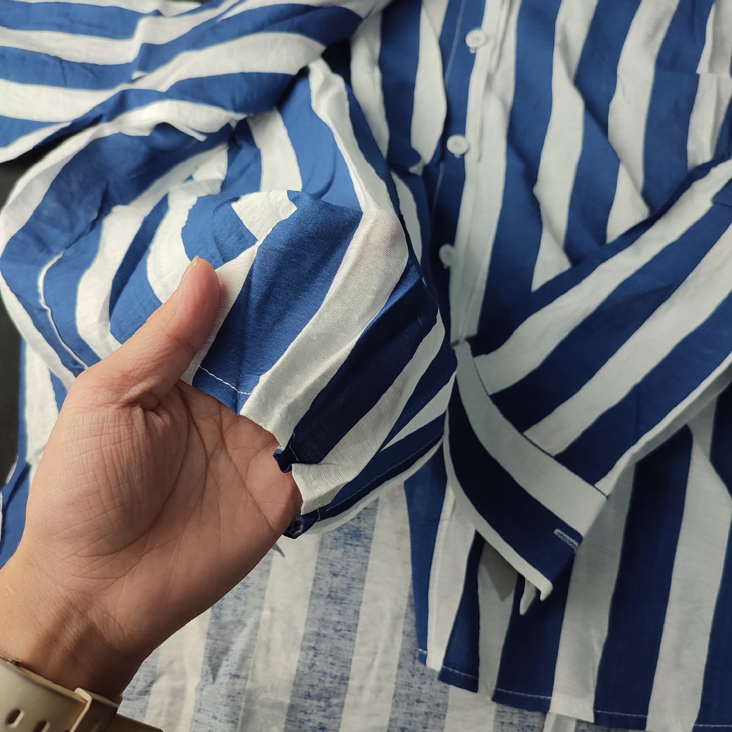 (PF7OSJ)Blue Striped Long Sleeve Shirt - Size: 160/84A