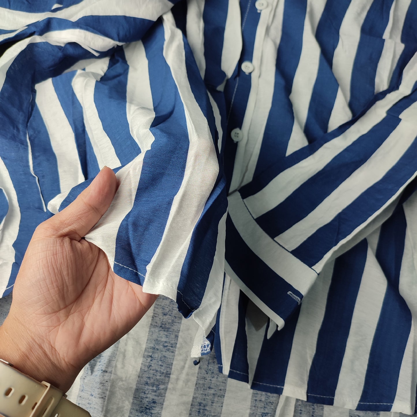 (PF7OSJ)Blue Striped Long Sleeve Shirt - Size: 160/84A