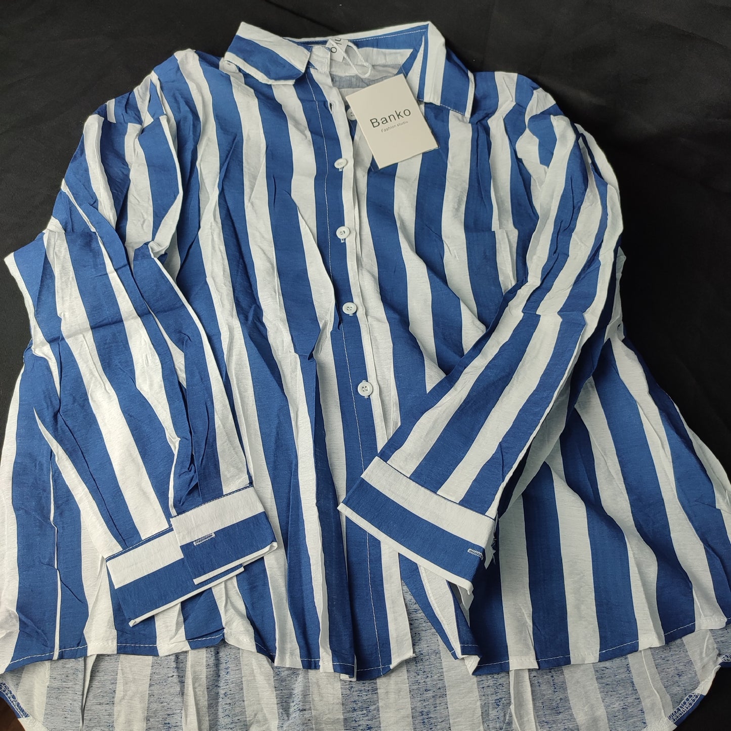 (PF7OSJ)Blue Striped Long Sleeve Shirt - Size: 160/84A
