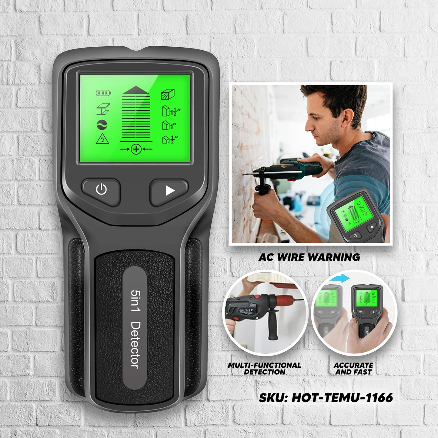 5 in 1 Detector Wall Stud Finder - Grey
