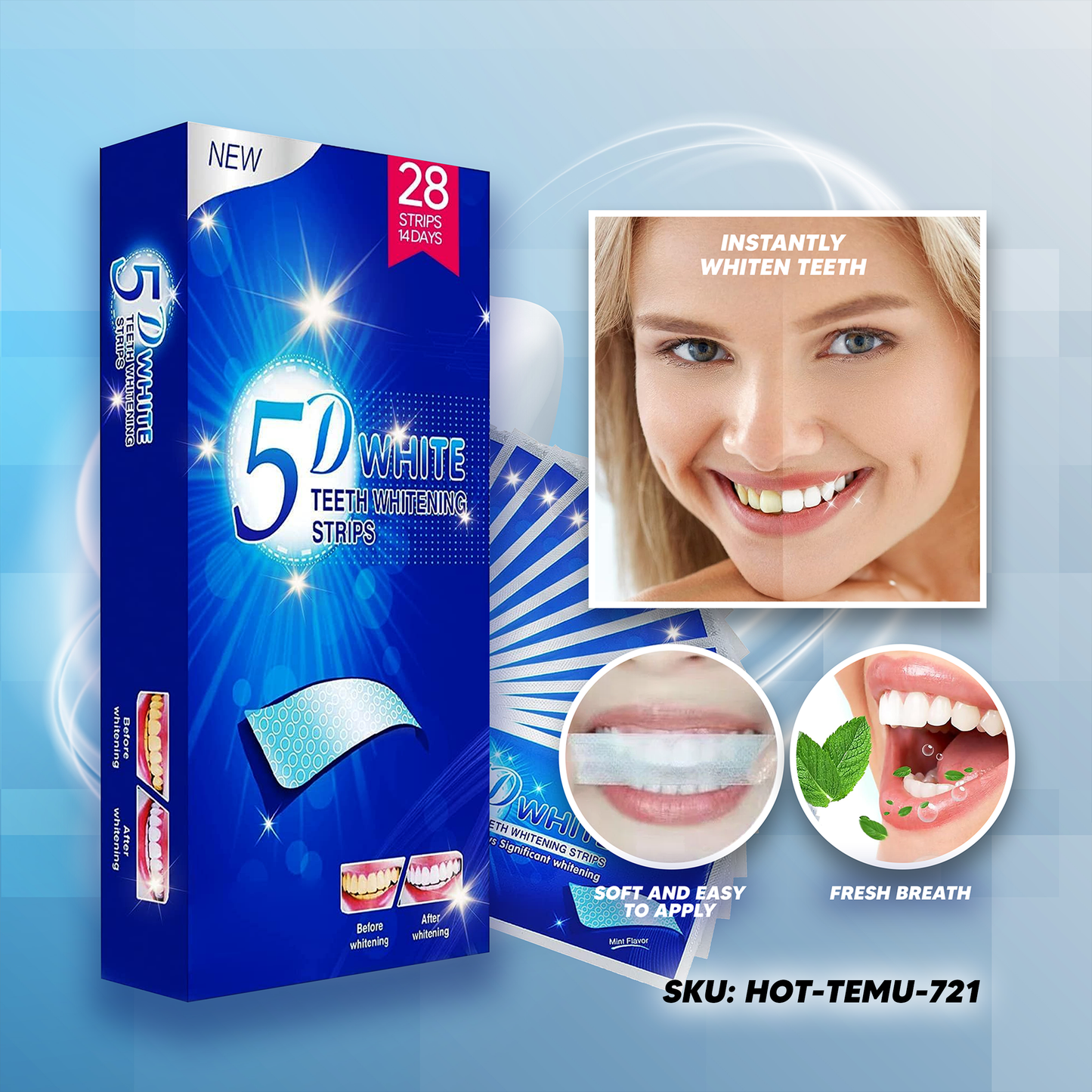 5D White Teeth Whitening Strips- 14 Sets
