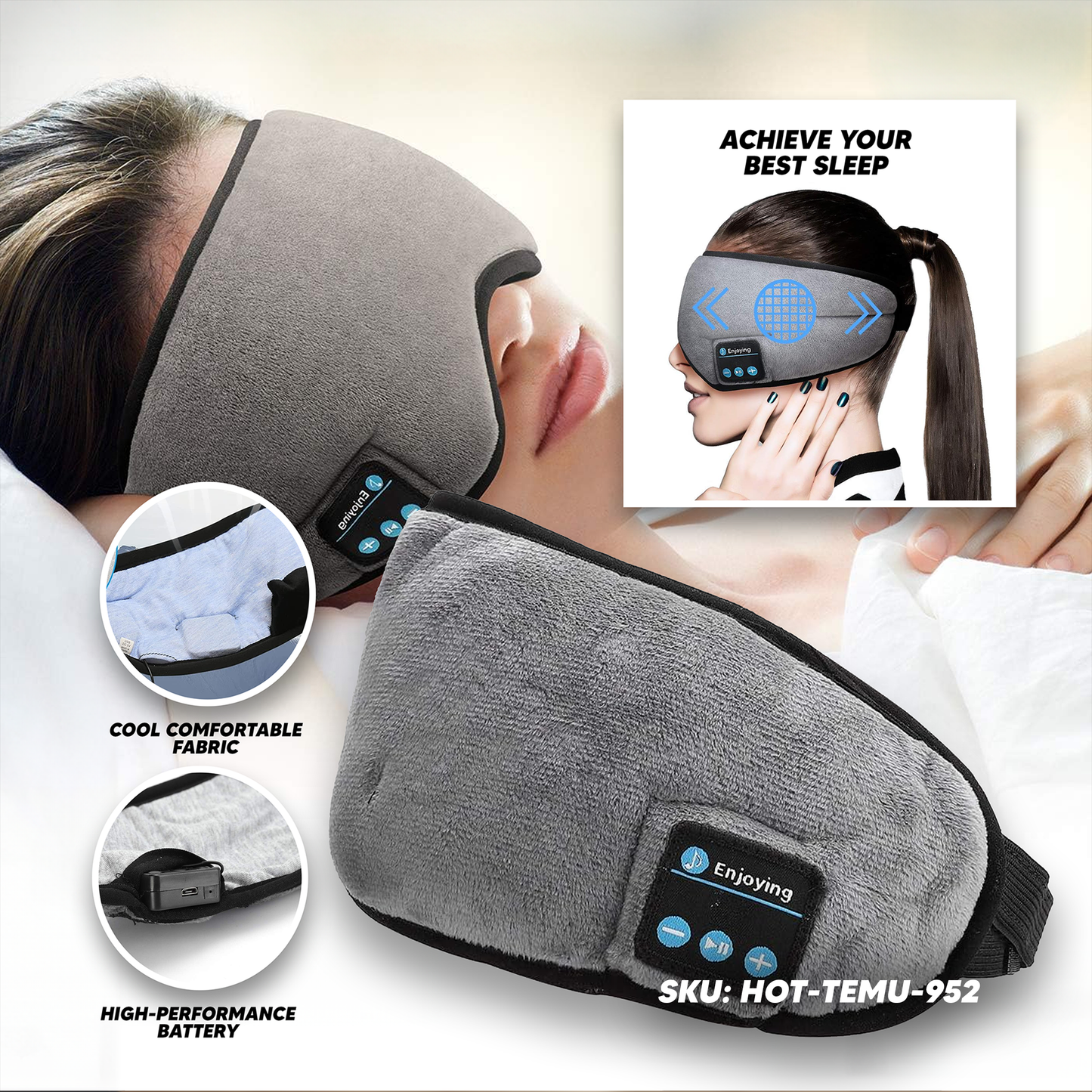 Model: 610 MIDY Wireless Music Goggles Eye Mask Earphone - Grey