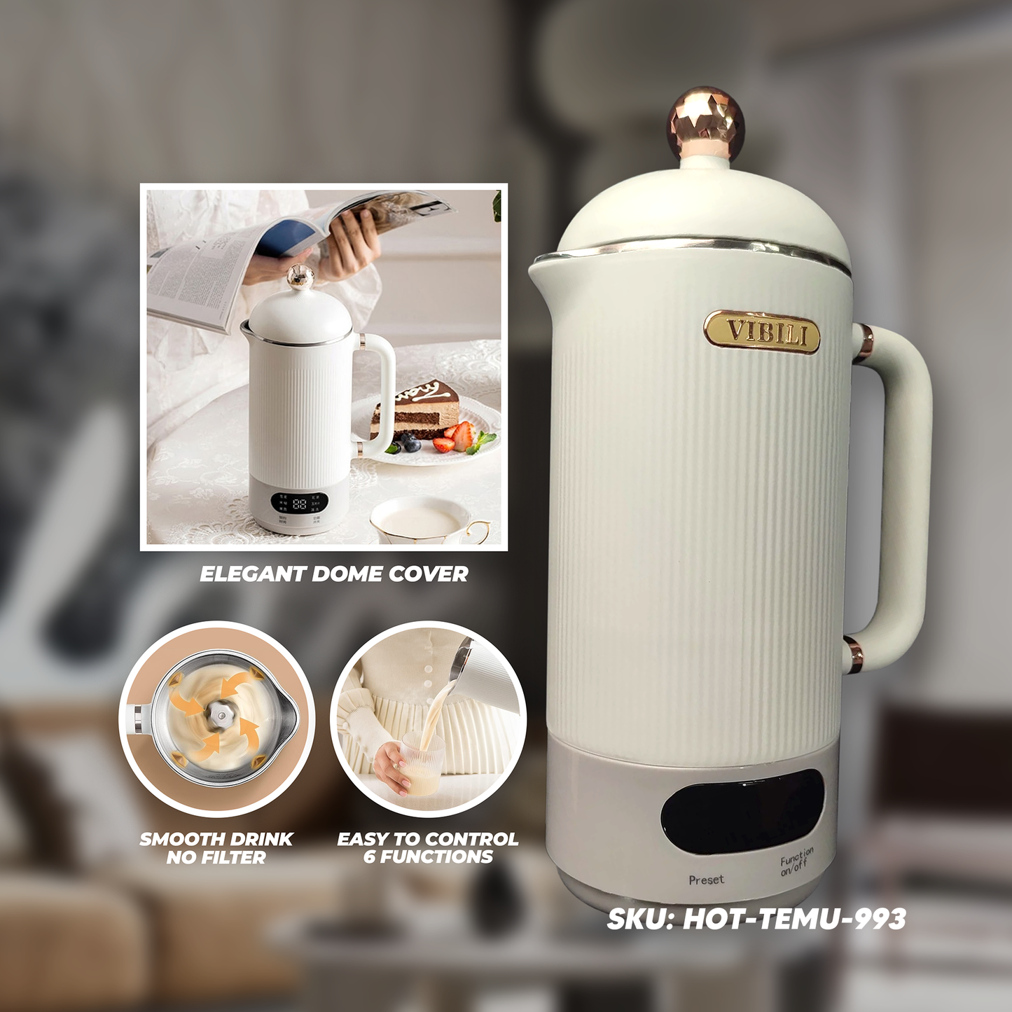 NK-01 Vibili Mini Soy Milk Blender 350ml - White