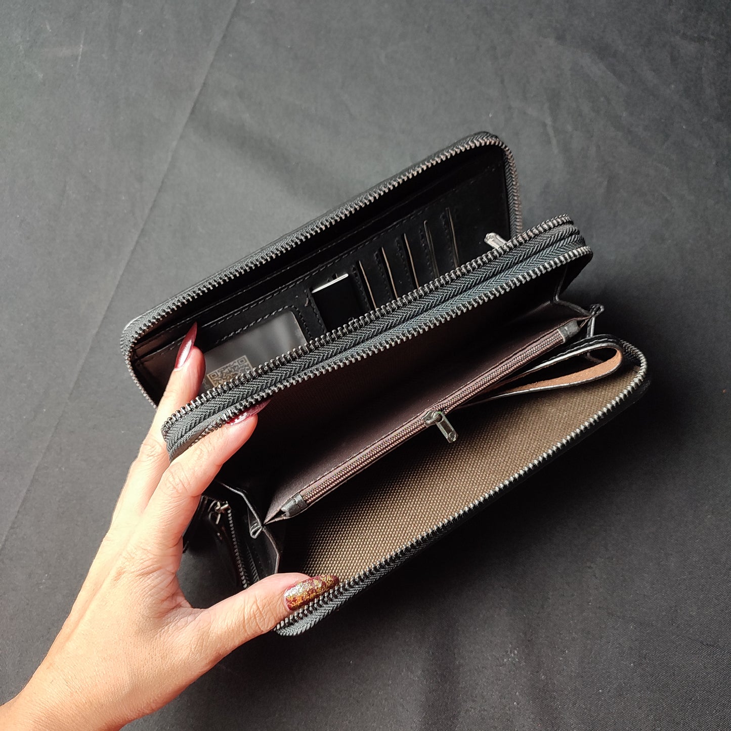 Fashion Men 's Long Wallet PU Leather Zipper Wallet Brown