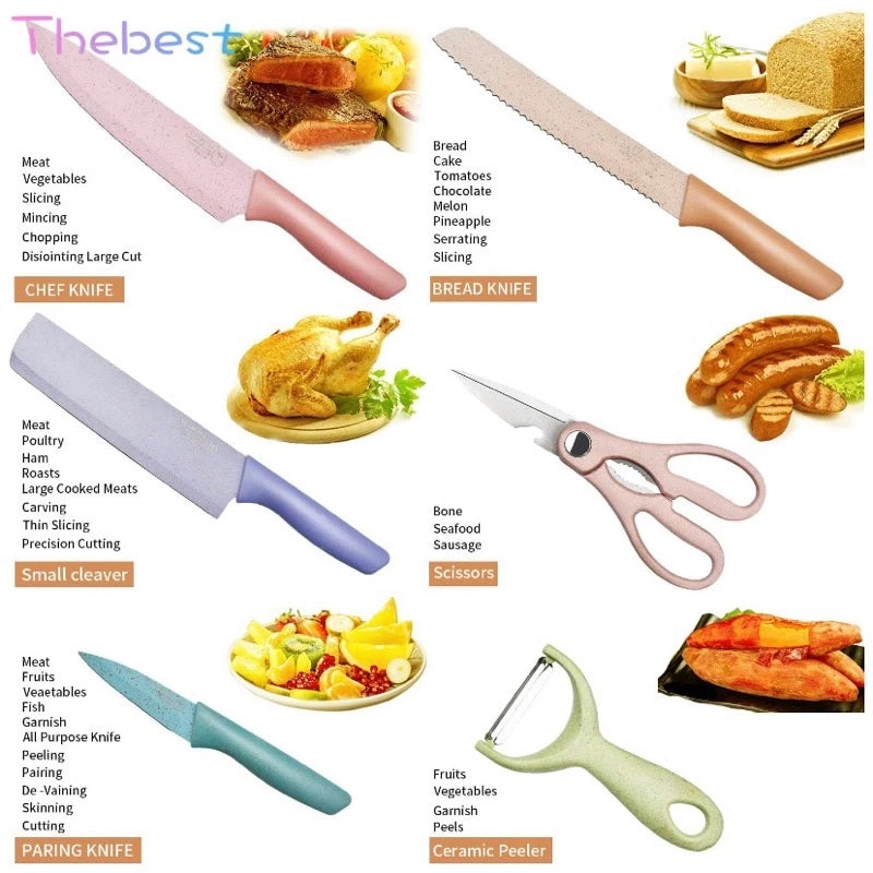 Evrywealth Corrugated Kitchen Knife Pastel Color ER-0278 (6pcs Set)