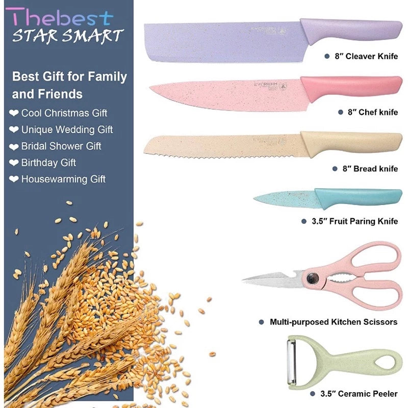 Evrywealth Corrugated Kitchen Knife Pastel Color ER-0278 (6pcs Set)
