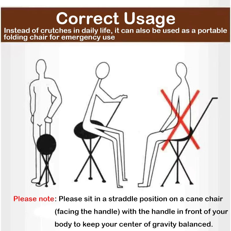 2 in 1 Folding Portable Cane Stool Handy Folding Crutch
