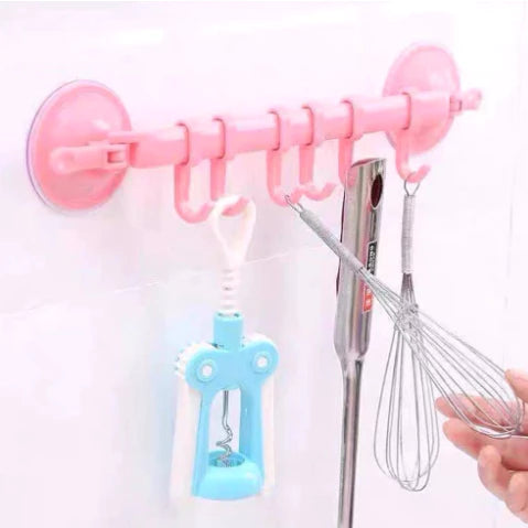 Towel Rack Suction Cup 6 Hooks Bathroom Door Holder