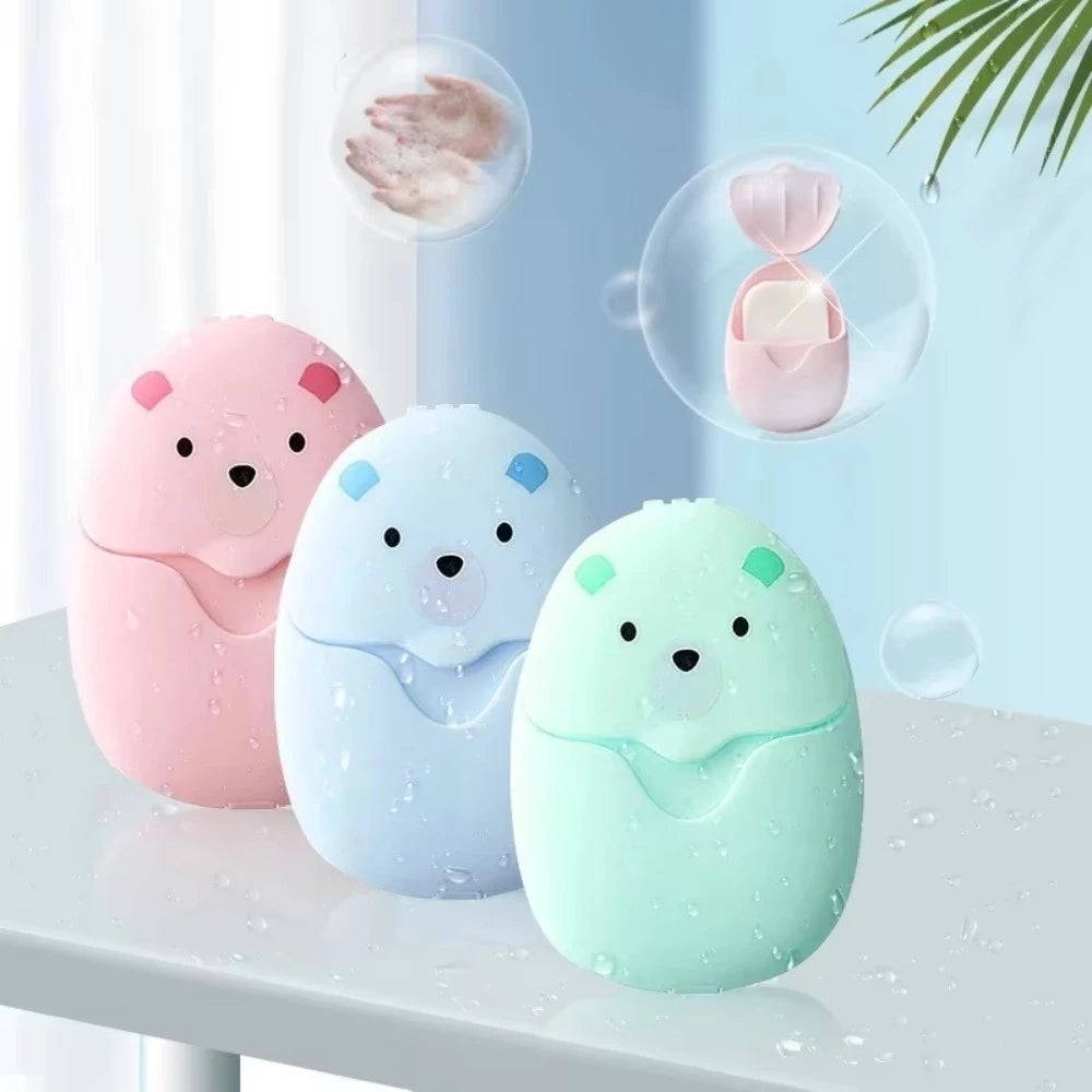 50pcs Disposable Paper Soap Travel Hand Soap with Bear Case