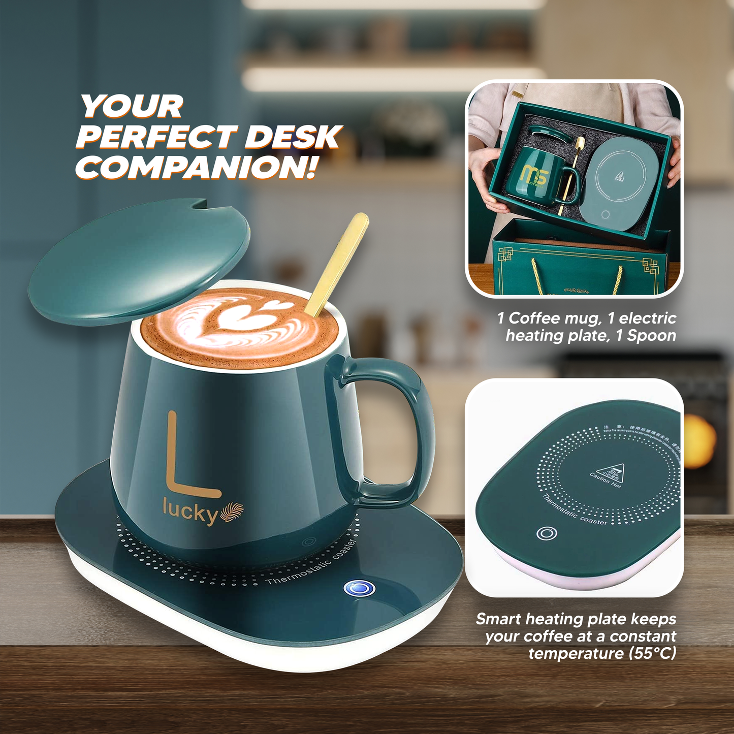 [A1-1228] Coffee Cup and Saucer With Automatic Heating Pad 55°c Coffee Warmer