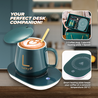 [A1-1228] Coffee Cup and Saucer With Automatic Heating Pad 55°c Coffee Warmer