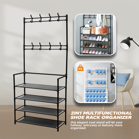 [PO] Multifunctional Shoe Rack Organizer Simple floor coat rack shoe rack integrated household shoe hat