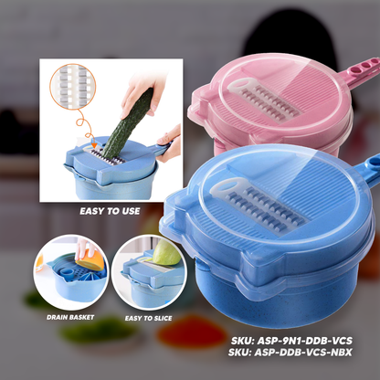 9in1 Multifunction Detachable Draining Basket Vegetable Cutter Set