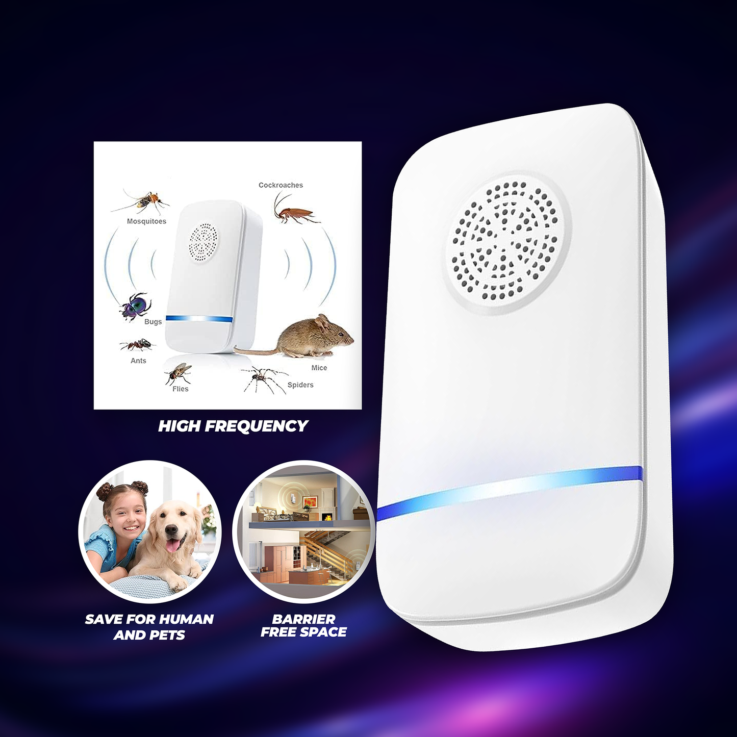 Ultrasonic Pest Repeller Electronic Repellent for Four Pests 3W