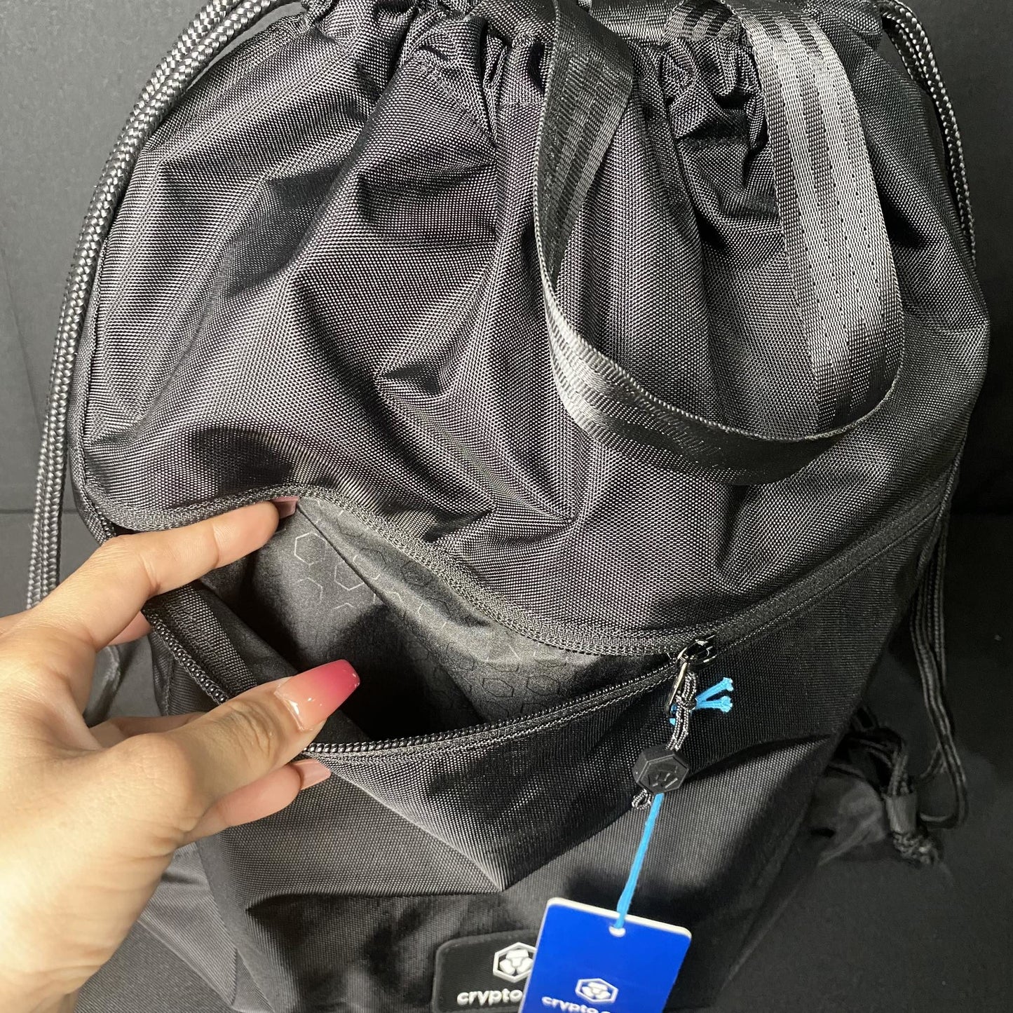 Crypto Black Pulls String Bag - Factory Pull-out