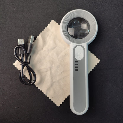3710C 10 LED Power Indicator Hand-Held Magnifier - White