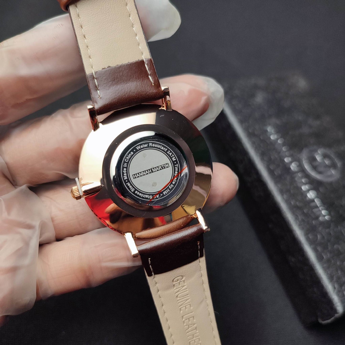 Hannah Martin Leather Watch W/Box - Brown Strap
