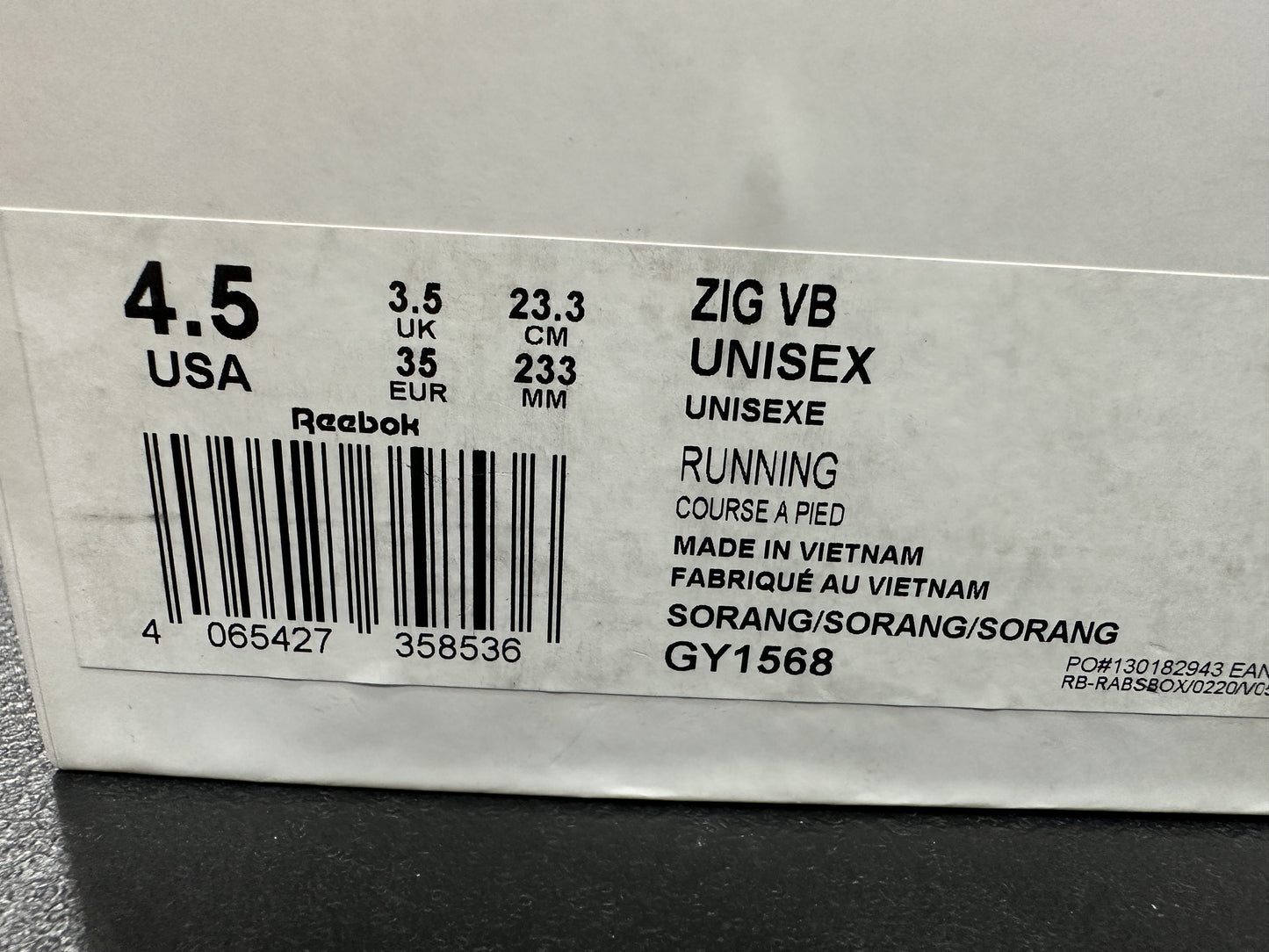 Reebok Orange Rubber Shoes ZIG VB Unisex (GY1568) - Phase-out Model