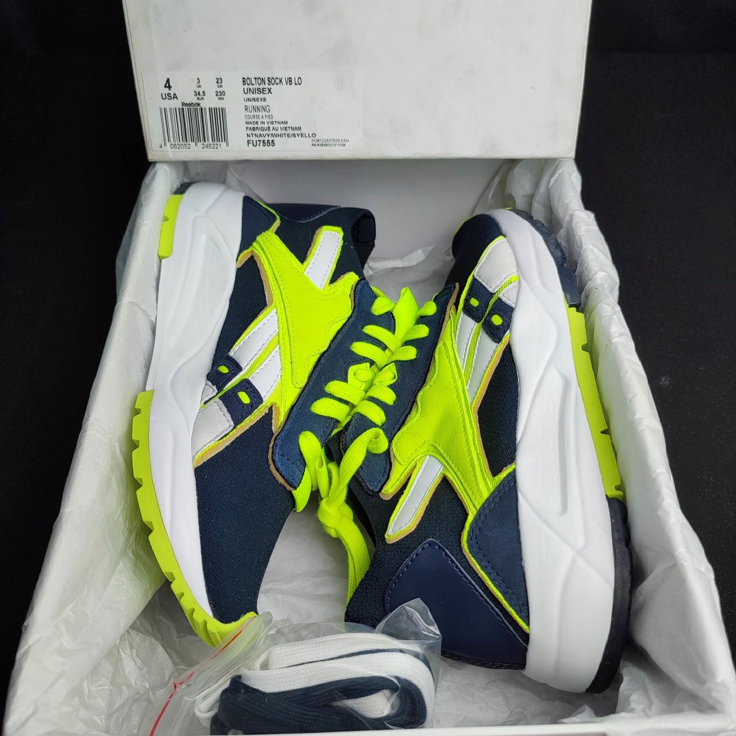 Reebok Blue/Yellow Green Rubber Shoes Bolton Sock VB LO Unisex (FU7555) - Phase-out Model