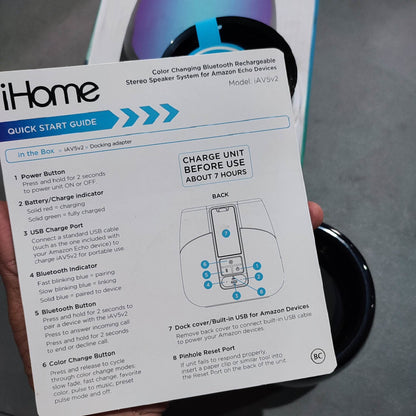 Amazon iHome iAV5 Color Changing Bluetooth Rechargeable Speaker 4 Echo Dot Alexa Accessories