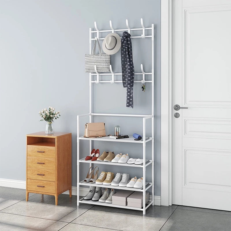 [PO] Multifunctional Shoe Rack Organizer Simple floor coat rack shoe rack integrated household shoe hat