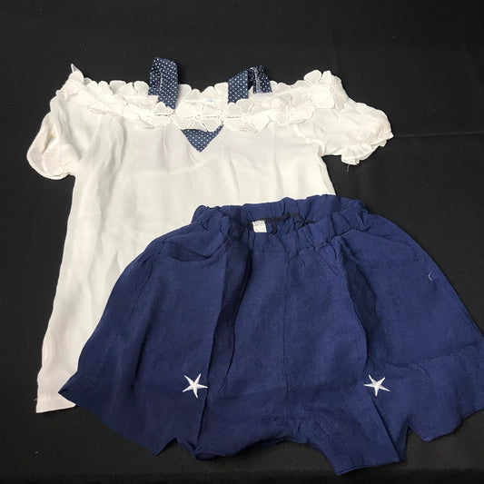 (GPV2MC)2-13T Kids Baby Girls Short Sleeve T-Shirt + Floral Star Shorts - Size: 130