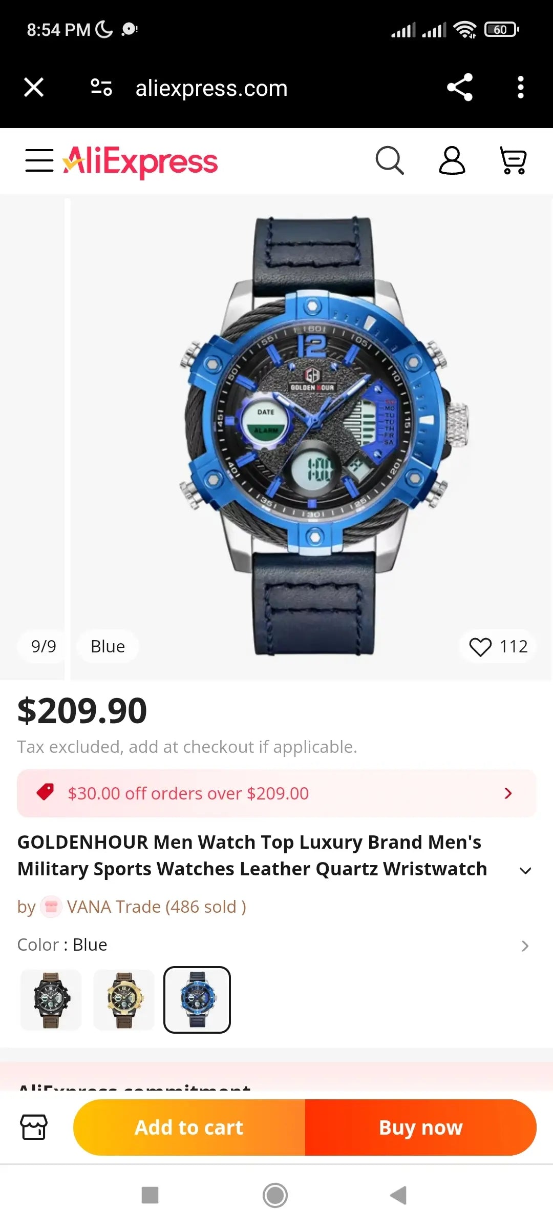 (GXCUQB)Golder 120 Military Watch 30m Water Resistant Dual Time Mens Watch
