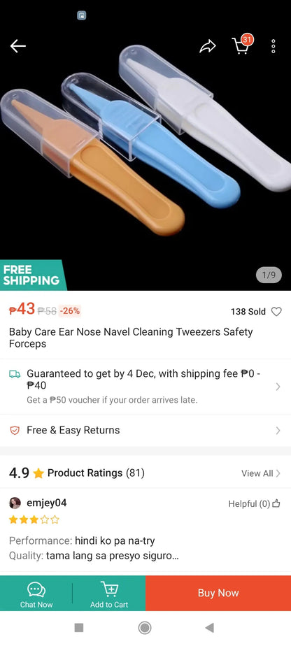Baby Care Ear Nose Navel Cleaning Tweezers Safety Forceps