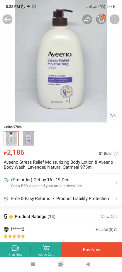 Aveeno Daily Moisturizing Stress Relief Body Wash Calms & Nourishes (Lavender Scent) 532ml