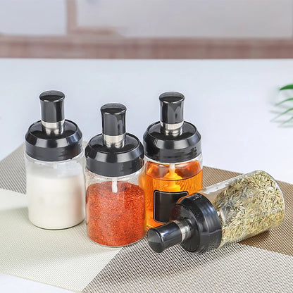 Seasoning Glass Jar with Integrated Spoon and Lid
