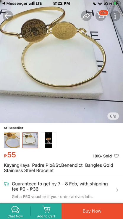 Religious Stainless Steel Gold Bangle Bracelet