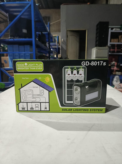 [A1-717] GD-8017s Solar Lighting System Digital Kit - 3 Bulbs Built-in Rechargeable Lithium Battery