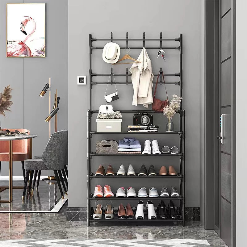 [PO] Multifunctional Shoe Rack Organizer Simple floor coat rack shoe rack integrated household shoe hat